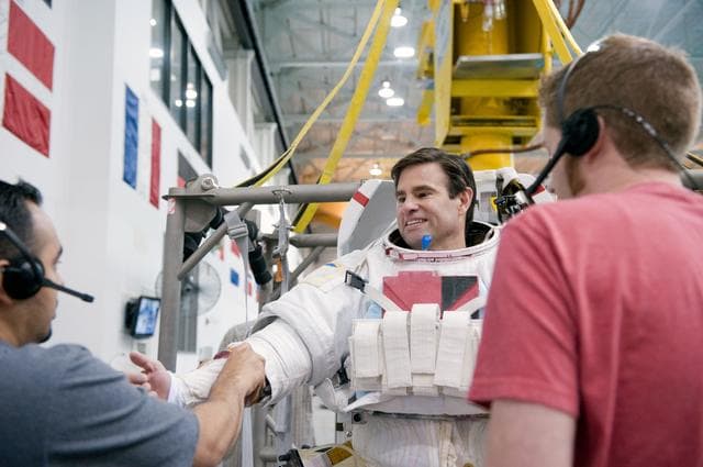 NASA image: STS-134 crew members Michael Fincke and Greg Chamitoff during their final EVA4 training run at the NBL. 