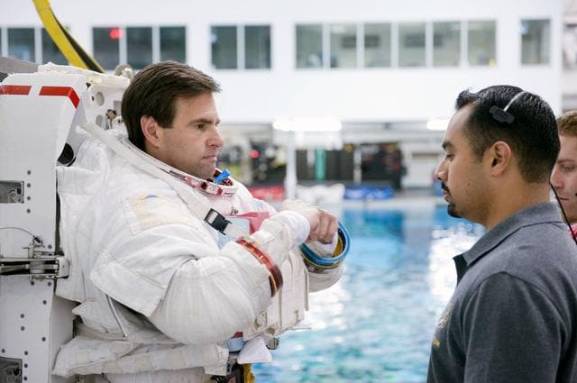 NASA image: STS-134 crew members Michael Fincke and Greg Chamitoff during their final EVA4 training run at the NBL. 