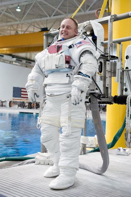 NASA image: STS-134 crew members Michael Fincke and Greg Chamitoff during their final EVA4 training run at the NBL. 