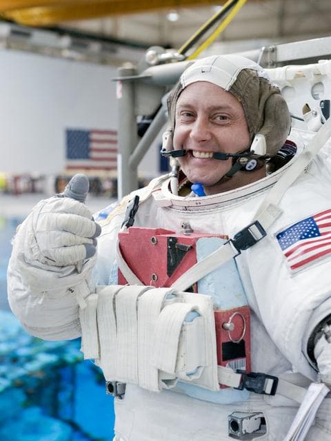 NASA image: STS-134 crew members Michael Fincke and Greg Chamitoff during their final EVA4 training run at the NBL. 