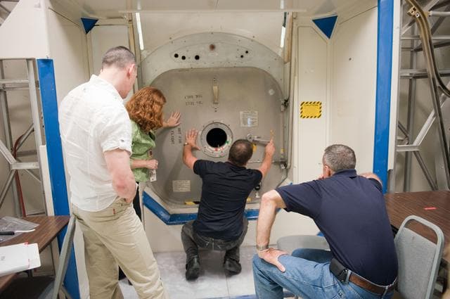 NASA image: Expedition 29/30 ISS Habitability Equipment and Procedures training in ISS mockups.