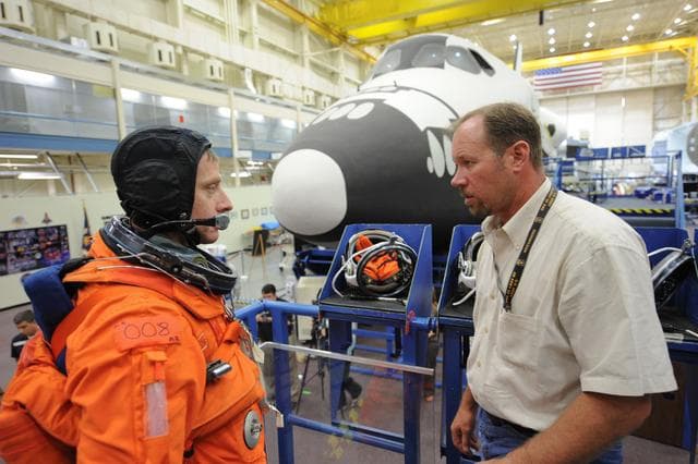 NASA image: STS-135 crew and training team during CCT-II PRL Ingress/Egress training. 
