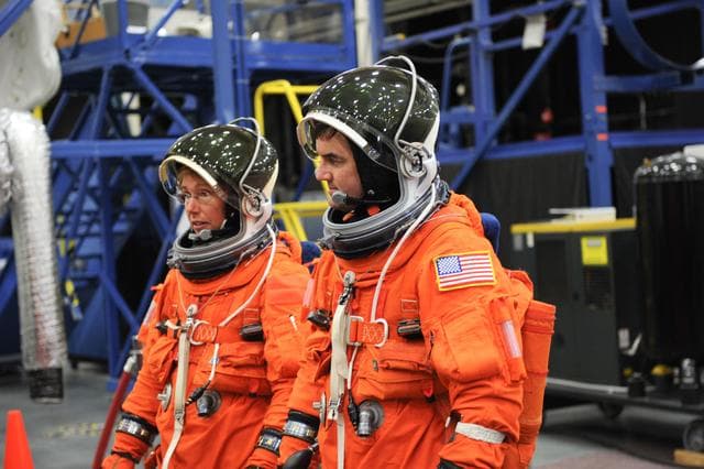 NASA image: STS-135 crew and training team during CCT-II PRL Ingress/Egress training. 