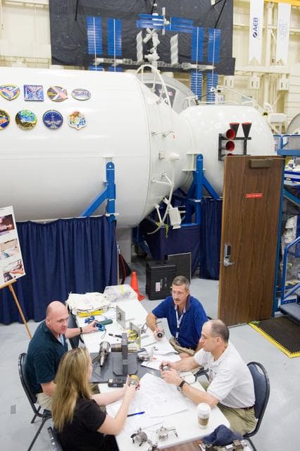 NASA image: Expedition 29/30/31 crew members Burbank, Pettit and Kuipers during training