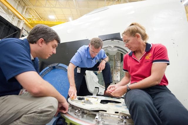 NASA image:  STS-135 Escape System Refresher training and Stowage Review Training 