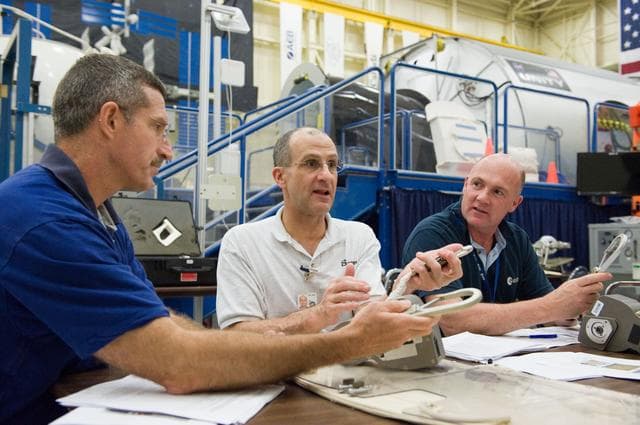 NASA image: Expedition 29 crew members during ISS EVA Tool Configuration