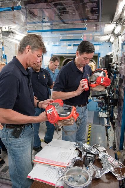 NASA image: Expedition 31/32 crew - Padalka, Revin and Acaba - during some of their Emergency Scenarios training.