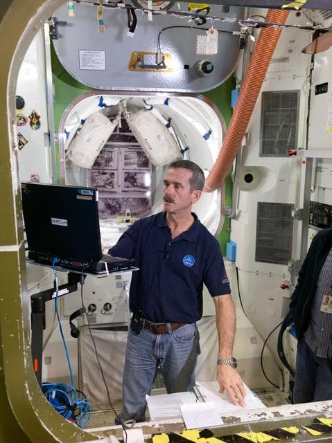 NASA image: Space Center Houston wall display project. Expedition 33 Soyuz crew