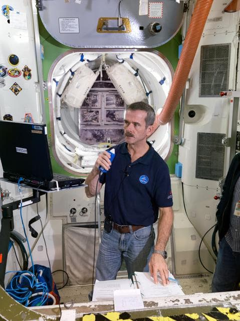 NASA image: Space Center Houston wall display project. Expedition 33 Soyuz crew