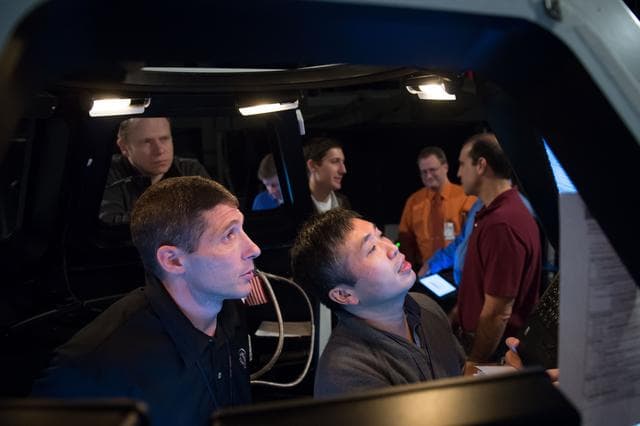 NASA image: Expedition 39 (Soyuz 37) crew members in the building 16 dome