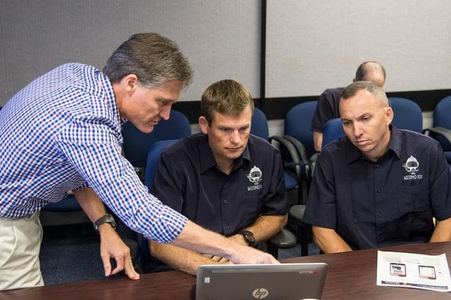 NASA image: ESA Astronaut Andreas Mogensen and NASA astronaut Randy Bresnik during NEEMO 19 communications training with instructors
