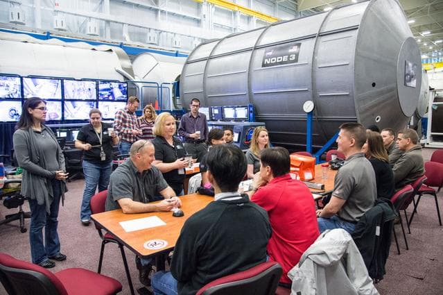 NASA image: Expedition 44/45 crew members Oleg Kononenko, Kimiya Yui and Kjell Lindgren during emergency scenarios training in the ISS mockups.  Photo Date: March 11, 2015.  Location: Building 9NW - ISS Mockups.  Photographer: Robert Markowitz