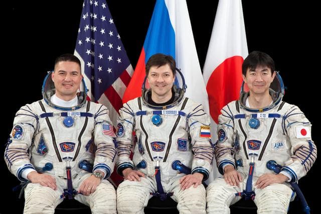 NASA image: Expedition 44 crew members NASA astronaut Kjell Lindgren (left), Russian cosmonaut Oleg Kononenko (center) and Japan Aerospace Exploration Agency (JAXA) astronaut Kimiya Yui.