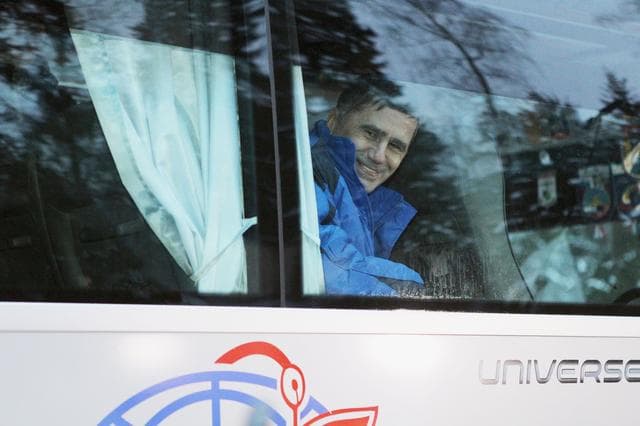 NASA image: At the Gagarin Cosmonaut Training Center in Star City, Russia, Expedition 46-47 crewmember Yuri Malenchenko of the Russian Federal Space Agency (Roscosmos) flashes a smile Nov. 30 as he departs for the airport and the flight to his launch site at the Baikonur Cosmodrome in Kazakhstan. Malenchenko, Tim Kopra of NASA and Tim Peake of the European Space Agency will launch Dec. 15 in the Soyuz TMA-19M spacecraft for a six-month mission on the International Space Station..NASA / Seth Marcantel