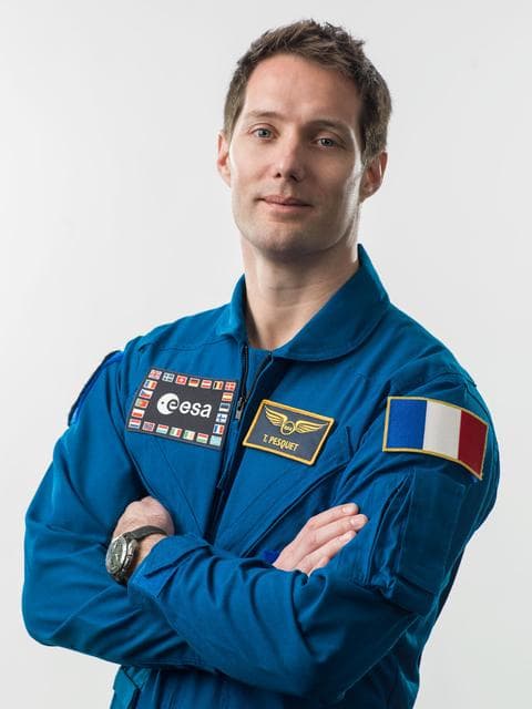 NASA image: PHOTO DATE: 01-14-16.LOCATION: Bldg. 8, Room 183 - Photo Studio.SUBJECT: Official portrait of ESA astronaut & Expedition 50/51 crew member Thomas Pesquet in blue flight suit..PHOTOGRAPHER: BILL STAFFORD