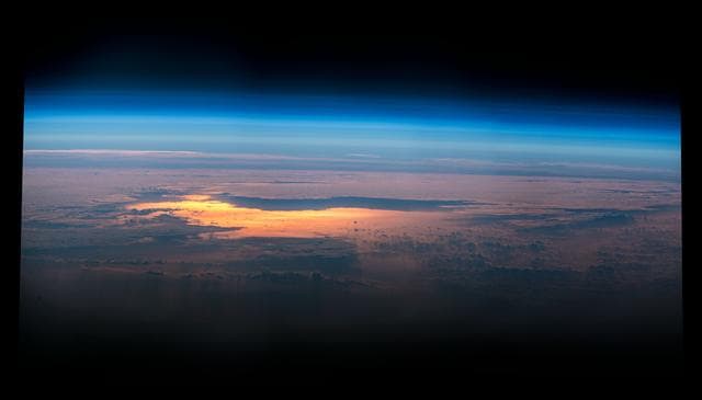 NASA image: Expedition 47 Earth observation composite created with iss047e053199 - iss047e053204..135A8929-135A8934 PM horizon series right after sunrise