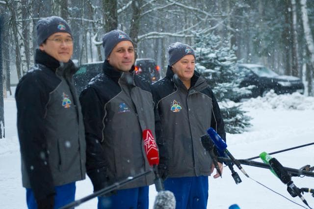 NASA image: jsc2017e136101 - At the Gagarin Cosmonaut Training Center in Star City, Russia, Expedition 54-55 crewmembers Norishige Kanai of the Japan Aerospace Agency (JAXA, left), Anton Shkaplerov of the Russian Federal Space Agency (Roscosmos, center) and Scott Tin
