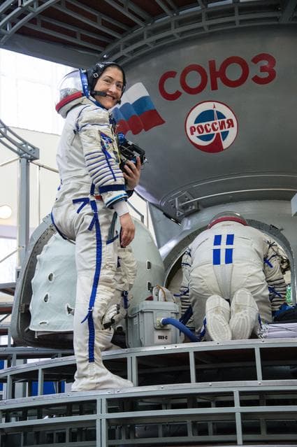 NASA image: jsc2019e004058 - At the Gagarin Cosmonaut Training Center in Star City, Russia, Expedition 59 crewmember Christina Koch of NASA boards a Soyuz spacecraft simulator Feb. 20 during the second day of final pre-launch qualifications exams. Koch, Nick Hague of
