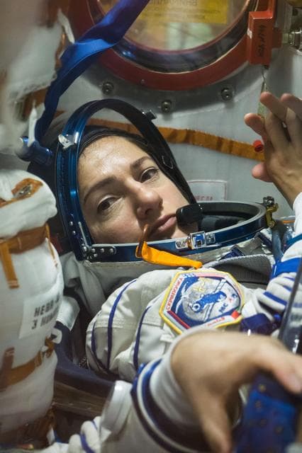 NASA image: jsc2019e052895 - In the Integration Building at the Baikonur Cosmodrome in Kazakhstan, Expedition 61 crewmember Jessica Meir of NASA runs through procedures Sept. 11 aboard the Soyuz MS-15 spacecraft during an initial Soyuz vehicle fit check. Meir, spacef