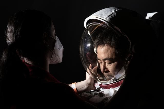NASA image: Aki Hoshide of JAXA Suiting Up