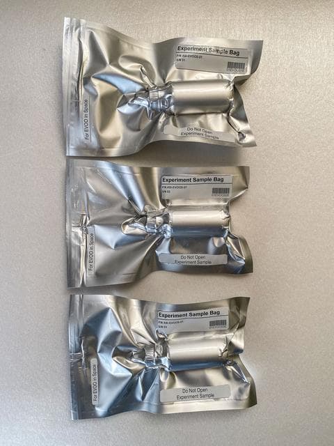NASA image: Extra-Virgin Olive Oil in Space (EVOOS) samples