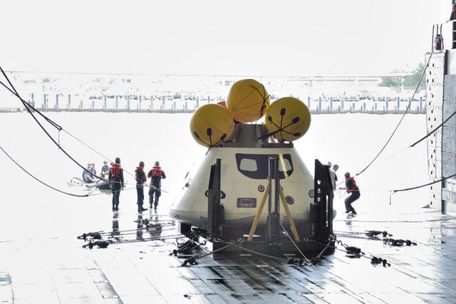 NASA image: Orion stationary recovery test at Norfolk Naval Base in Virginia