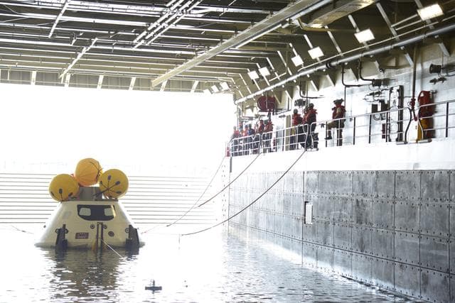 NASA image: Orion stationary recovery test at Norfolk Naval Base in Virginia