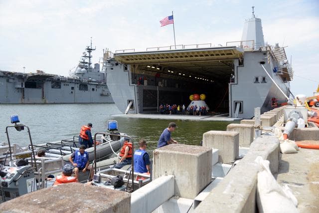 NASA image: Orion stationary recovery test at Norfolk Naval Base in Virginia