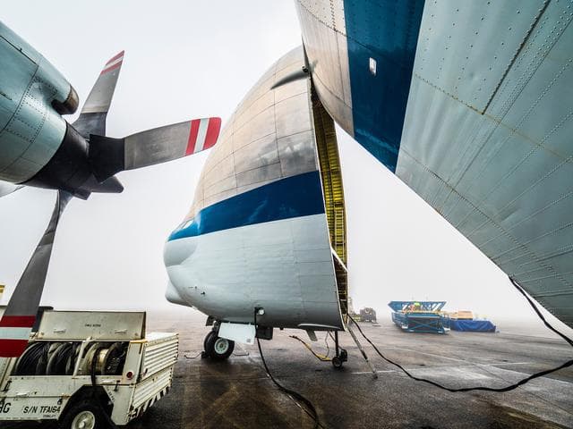NASA image: Orion is loaded on Super Guppy