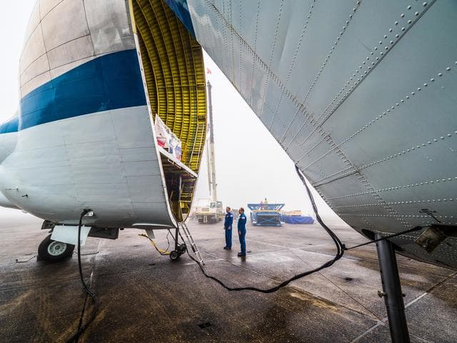 NASA image: Orion is loaded on Super Guppy