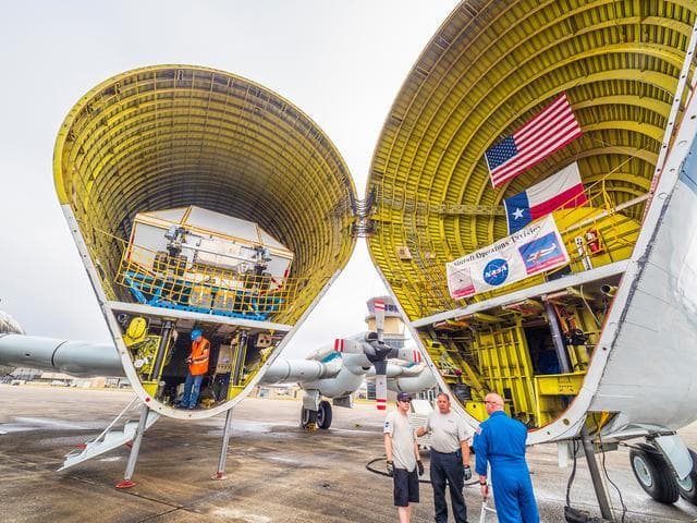 NASA image: Orion is loaded on Super Guppy