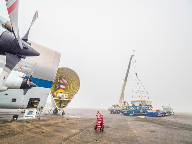 NASA image: Orion is loaded on Super Guppy