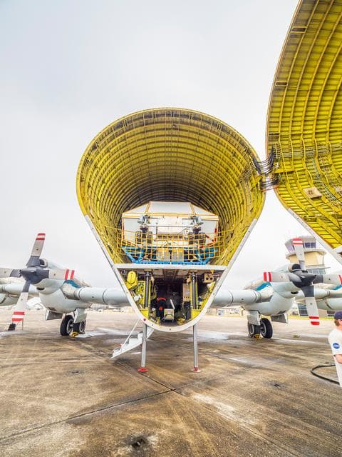 NASA image: Orion is loaded on Super Guppy