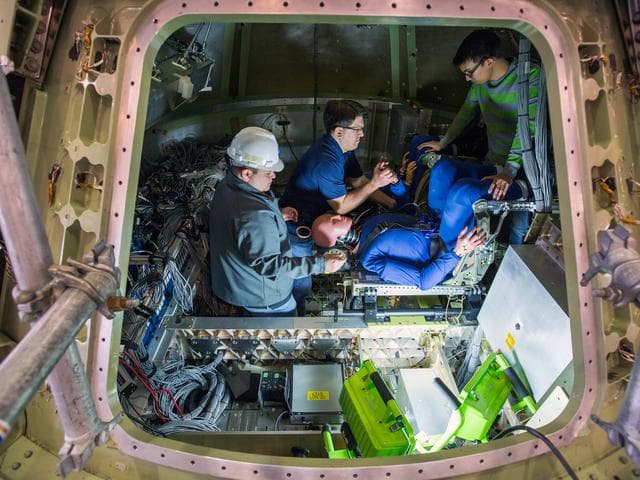 NASA image: Test dummies installed for water impact tests