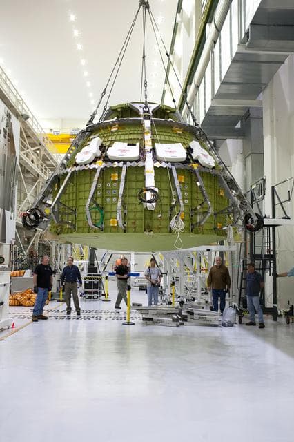 NASA image: Orion EM-1 Lift & Mate to Test Stand