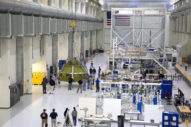 NASA image: Orion EM-1 Lift & Mate to Test Stand