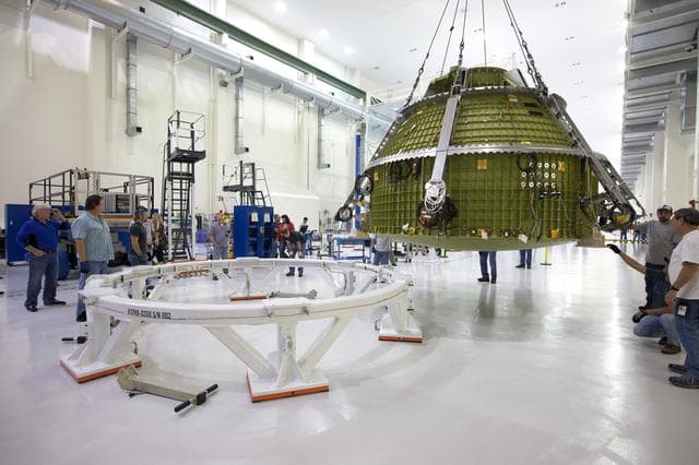NASA image: Orion EM-1 Lift & Mate to Test Stand
