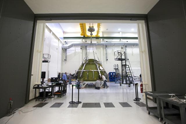 NASA image: Orion EM-1 Lift & Mate to Test Stand