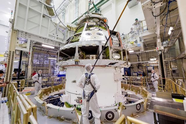 NASA image: Artemis II Orion Spacecraft Lifted into Vacuum Chamber for Second Round of Testing