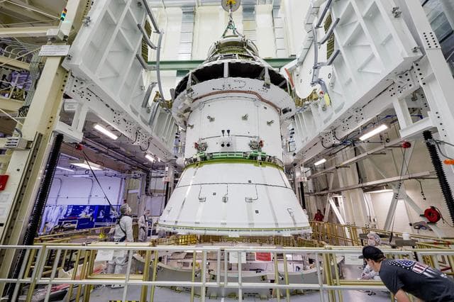 NASA image: Artemis II Orion Spacecraft Lifted into Vacuum Chamber for Second Round of Testing