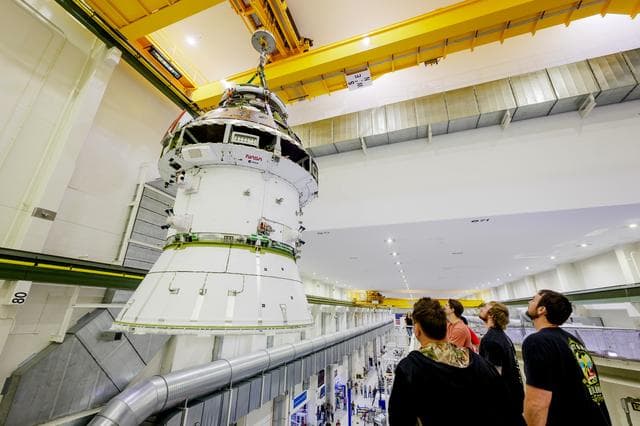 NASA image: Artemis II Orion Spacecraft Lifted into Vacuum Chamber for Second Round of Testing