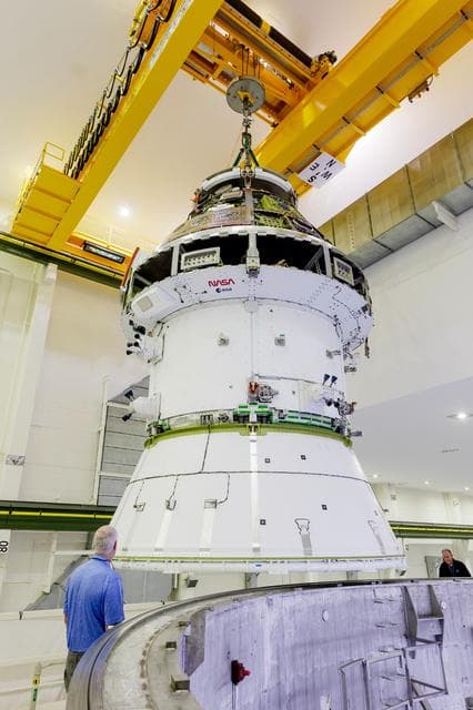 NASA image: Artemis II Orion Spacecraft Lifted into Vacuum Chamber for Second Round of Testing