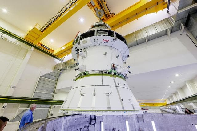 NASA image: Artemis II Orion Spacecraft Lifted into Vacuum Chamber for Second Round of Testing
