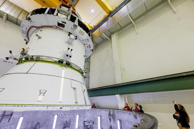 NASA image: Artemis II Orion Spacecraft Lifted into Vacuum Chamber for Second Round of Testing