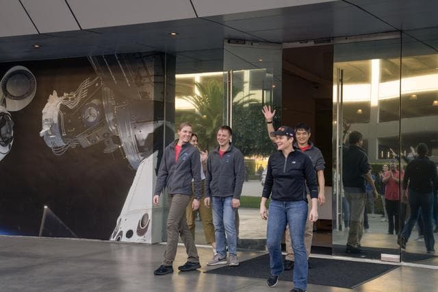NASA image: jsc2025e011326 - The crew members of NASA's SpaceX Crew-10 mission receive a sendoff at the SpaceX facility in Hawthorne, California ahead of their mission to the International Space Station. Credit: SpaceX