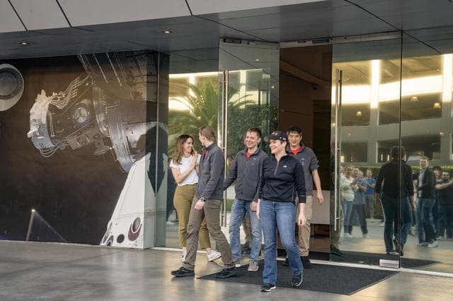NASA image: jsc2025e011327 - The crew members of NASA's SpaceX Crew-10 mission receive a sendoff at the SpaceX facility in Hawthorne, California ahead of their mission to the International Space Station. Credit: SpaceX