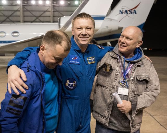 NASA image: Roscosmos cosmonaut Aleksandr Gorbunov smiles as he returns to Johnson Space Center