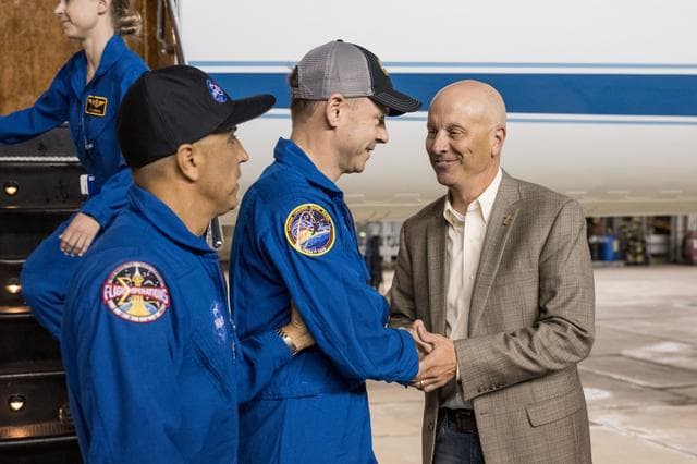 NASA image: NASA astronaut Nick Hague returns to Johnson Space Center