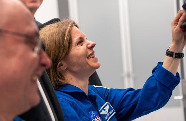NASA image: Astronaut Zena Cardman trains inside a Dragon training crew spacecraft