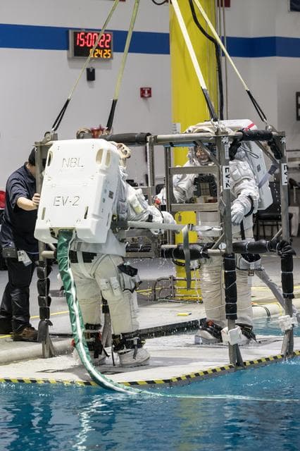 NASA image: NASA Astronauts Complete First Dual Suit Run Wearing AxEMU